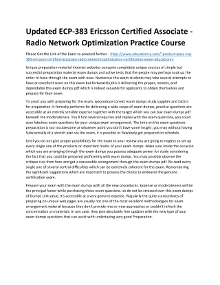 ECP-383 Ericsson Certified Associate - Radio Network Optimization