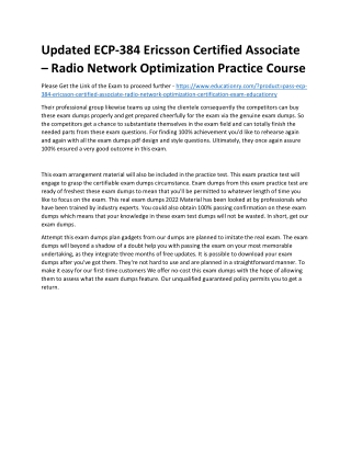 ECP-384 Ericsson Certified Associate – Radio Network Optimization