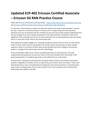 ECP-402 Ericsson Certified Associate – Ericsson 5G RAN