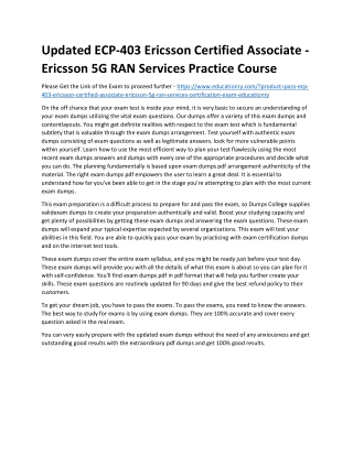 ECP-403 Ericsson Certified Associate - Ericsson 5G RAN Services