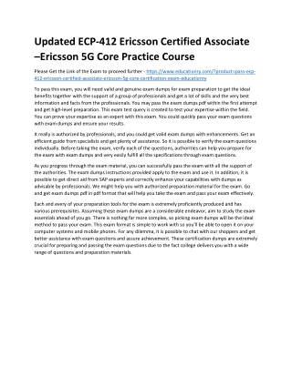 ECP-412 Ericsson Certified Associate –Ericsson 5G Core