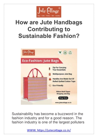 How are Jute Handbags Contributing to Sustainable Fashion