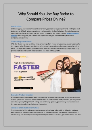 Why Should You Use Buy Radar to Compare Prices Online