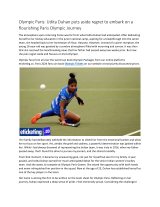 Olympic Paris Udita Duhan puts aside regret to embark on a flourishing Paris Olympic Journey