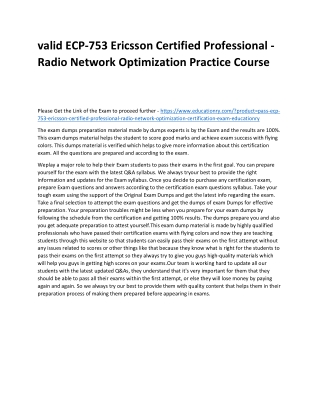 ECP-753 Ericsson Certified Professional - Radio Network Optimization