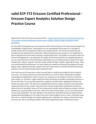 ECP-772 Ericsson Certified Professional - Ericsson Expert Analytics Solution Des