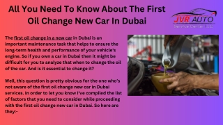 First Oil Change New Car | JVR Auto Dubai