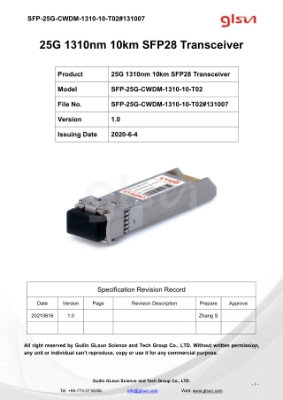 25G 1310nm 10km SFP28 Transceiver