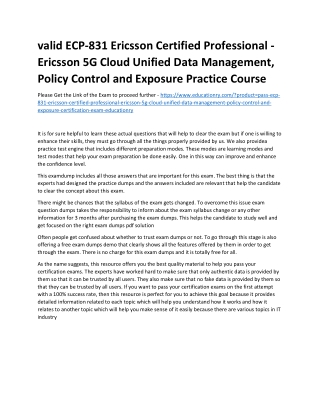 ECP-831 Ericsson Certified Professional - Ericsson 5G Cloud Unified Data Managem