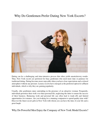 Why Do Gentlemen Prefer Dating New York Escorts?