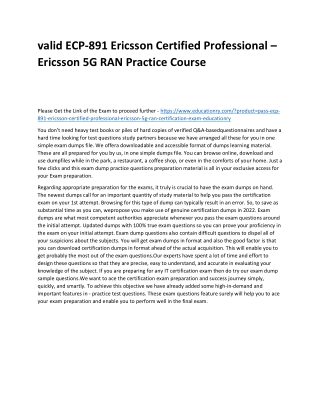 ECP-891 Ericsson Certified Professional – Ericsson 5G RAN