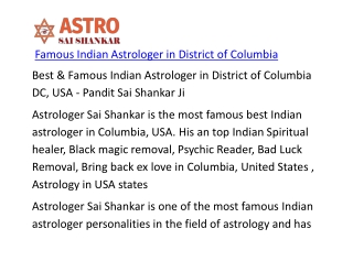 Famous Indian Astrologer in District of Columbia
