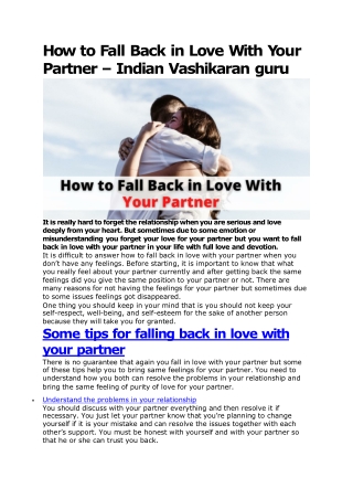 How to Fall Back in Love With Your Partner - Indian Vashikaran guru