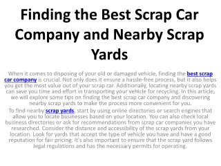 Finding the Best Scrap Car Company and Nearby Scrap Yards