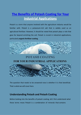 The Benefits of Potash Coating for Your Industrial Applications