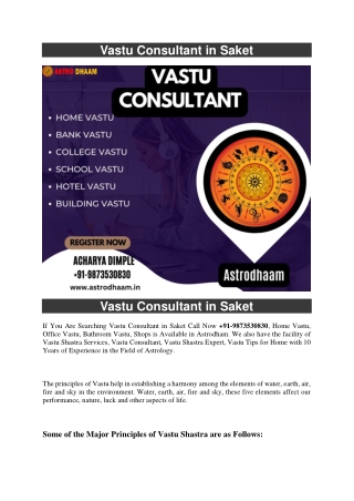 Vastu Consultant in Saket  91-9873530830