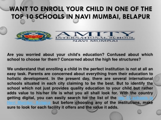 Want to enroll your child in one of the Top 10 Schools in Navi Mumbai Belapur