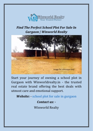 Find The Perfect School Plot For Sale In Gurgaon  Winworld Realty