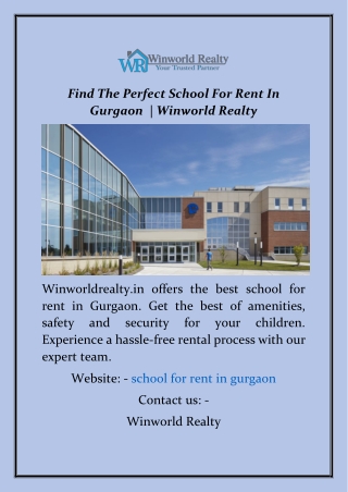 Find The Perfect School For Rent In Gurgaon   Winworld Realty