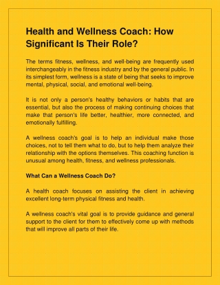 Health and Wellness Coach: How Significant Is Their Role?