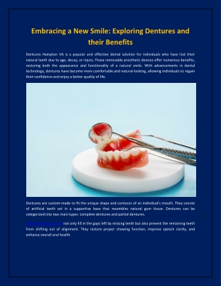 Embracing a New Smile: Exploring Dentures and their Benefits