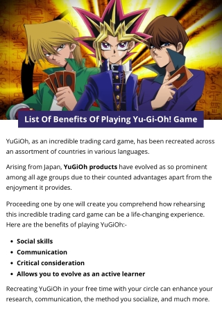 List Of Benefits Of Playing Yu-Gi-Oh! Game