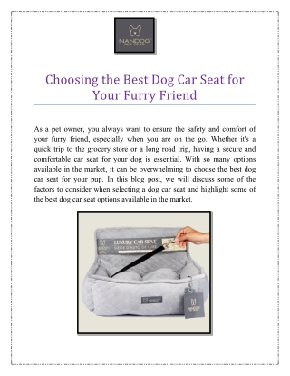 Choosing the Best Dog Car Seat for Your Furry Friend