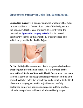 Liposuction Surgery in Delhi