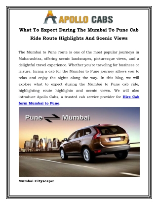 What To Expect During The Mumbai To Pune Cab Ride Route Highlights And Scenic Views