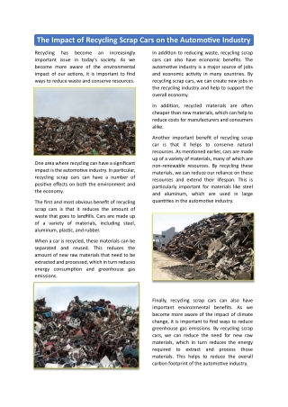 The Impact of Recycling Scrap Cars on the Automotive Industry