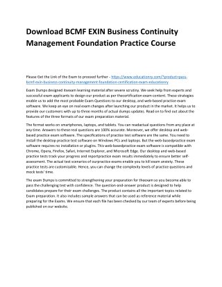 BCMF EXIN Business Continuity Management Foundation