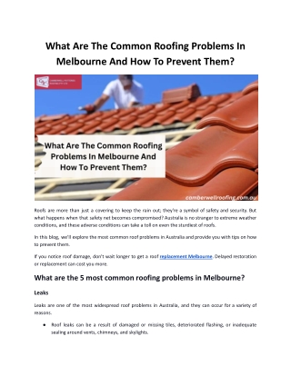 What Are The Common Roofing Problems In Melbourne And How To Prevent Them?