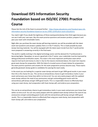 ISFS Information Security Foundation based on ISO/IEC 27001