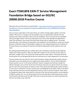 ITSM18FB EXIN IT Service Management Foundation Bridge based on ISO/IEC 20000:201