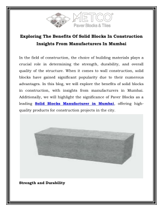 Exploring The Benefits Of Solid Blocks In Construction  Insights From Manufacturers In Mumbai