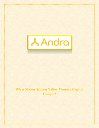 What Makes Silicon Valley Venture Capital Unique