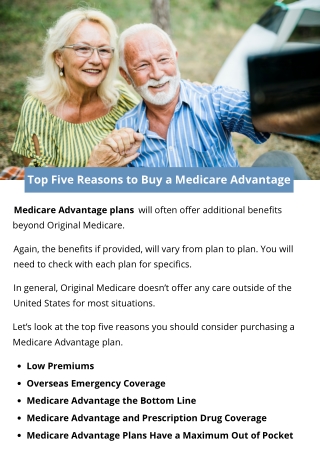 Top Five Reasons to Buy a Medicare Advantage