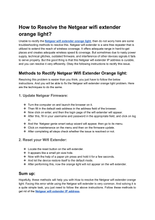 How To Resolve Netgear WiFi Extender Orange Light Issue