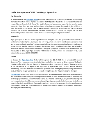 In The First Quarter of 2023 The US Agar Agar Prices