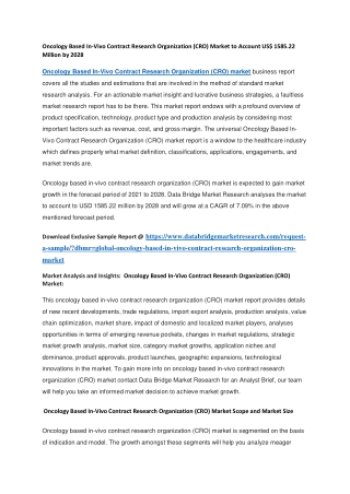 Oncology Based In-Vivo Contract Research Organization (CRO) Market to Account US 1585.22 Million by 2028