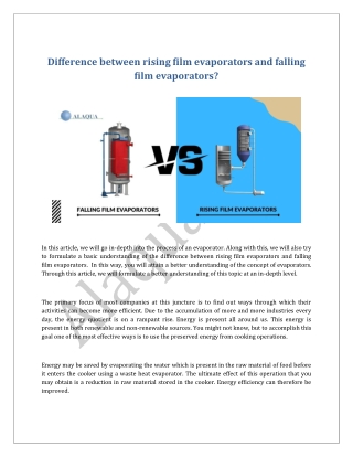 Difference between rising film evaporators and falling film evaporators