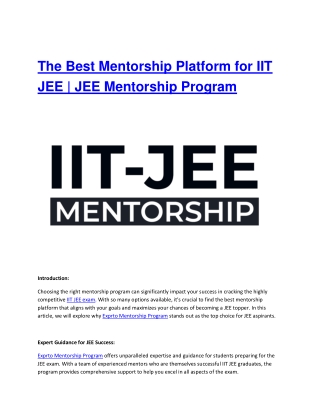 The Best Mentorship Platform for IIT  JEE Mentorship Program