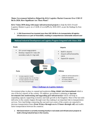 Major Government Initiatives Helped the KSA Logistics Market