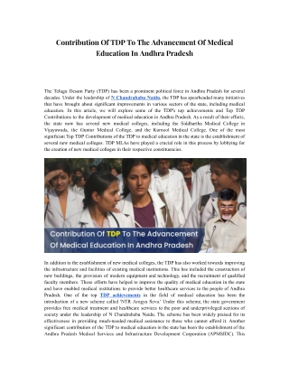 Contribution Of TDP To The Advancement Of Medical Education In Andhra Pradesh