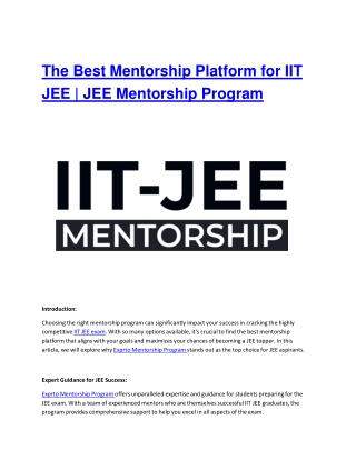 The Best Mentorship Platform for IIT  JEE Mentorship Program