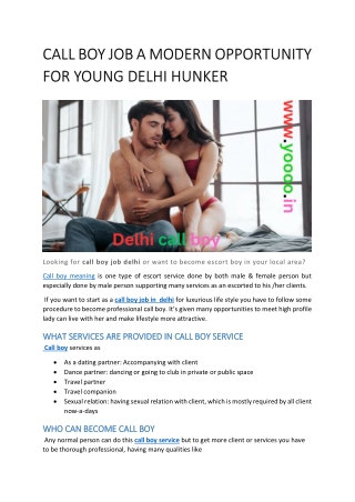 CALL BOY JOB A MODERN OPPORTUNITY FOR YOUNG  DELHI HUNKER