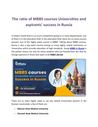 The ratio of MBBS courses Universities and aspirants' success in Russia