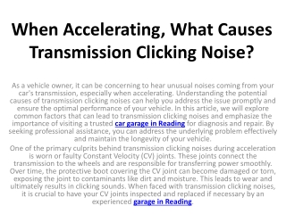When Accelerating, What Causes Transmission Clicking Noise?