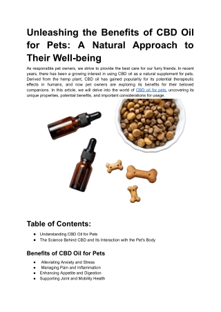 Unleashing the Benefits of CBD Oil for Pets_ A Natural Approach to Their Well-being