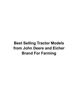 Best Selling Tractor Models from John Deere and Eicher Brand For Farming